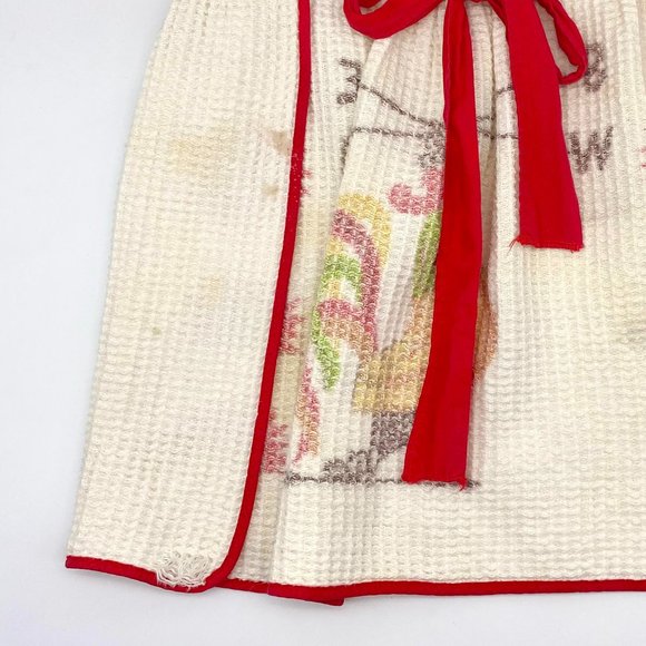 Vintage 1960s Handmade Half Apron with Rooster - Midcentury Red and White Apron - Picture 4 of 4
